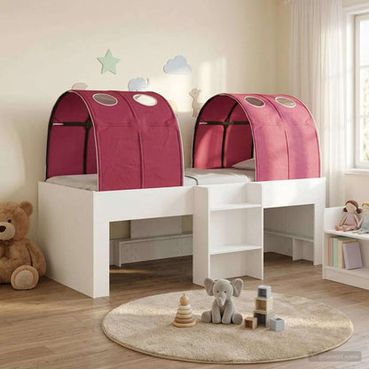Kids'High Bed Frame with Tunnel 3 pcs White and Red