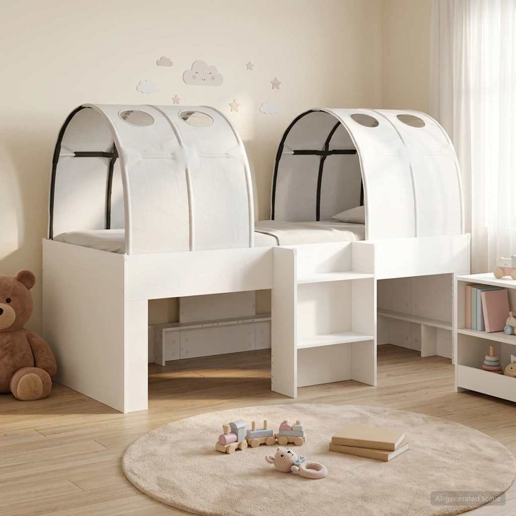 Kids'High Bed Frame with Tunnel 3 pcs White Engineered Wood
