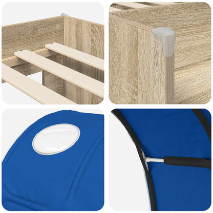 Kids'High Bed Frame with Tunnel 3 pcs Sonoma Oak and Blue