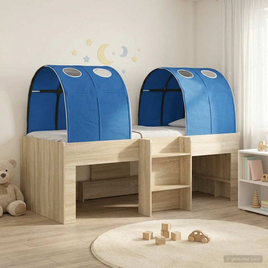 Kids'High Bed Frame with Tunnel 3 pcs Sonoma Oak and Blue