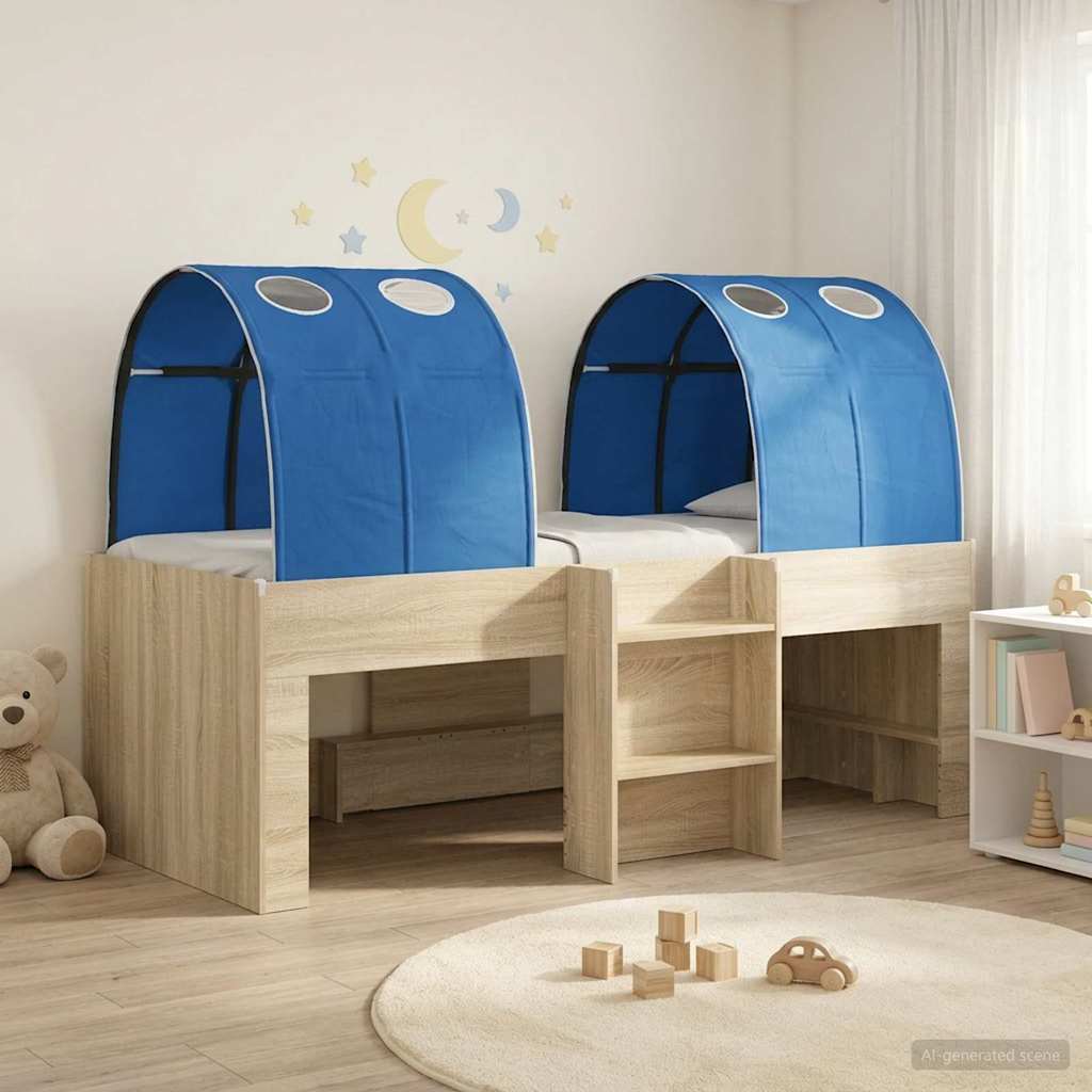 Kids'High Bed Frame with Tunnel 3 pcs Sonoma Oak and Blue