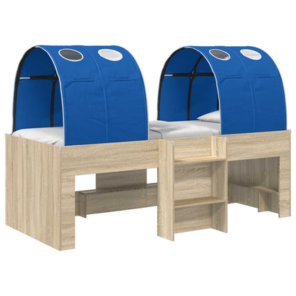 Kids'High Bed Frame with Tunnel 3 pcs Sonoma Oak and Blue