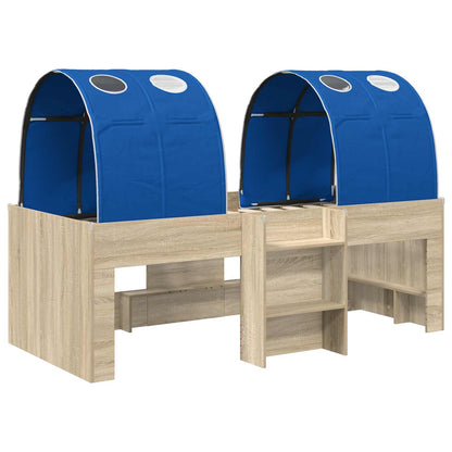 Kids'High Bed Frame with Tunnel 3 pcs Sonoma Oak and Blue