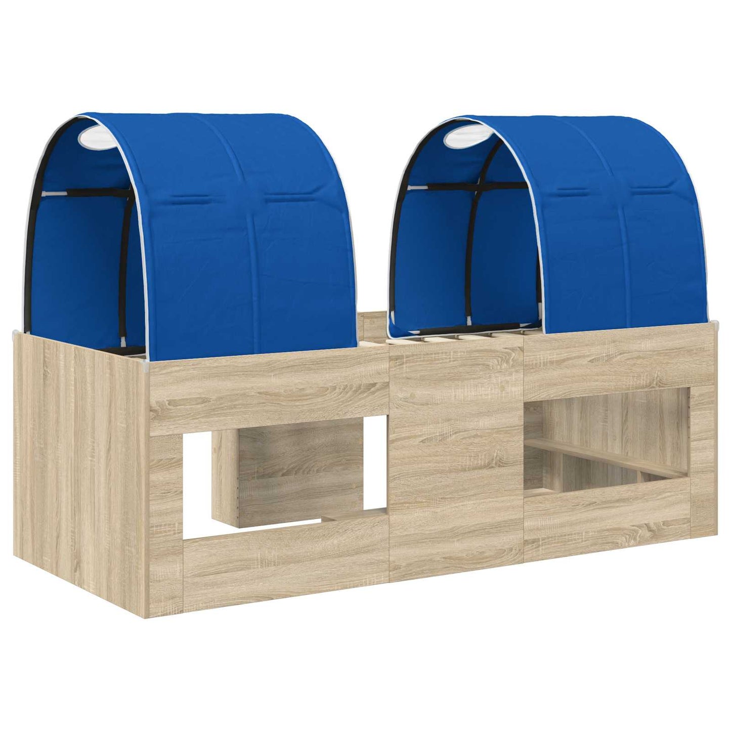 Kids'High Bed Frame with Tunnel 3 pcs Sonoma Oak and Blue