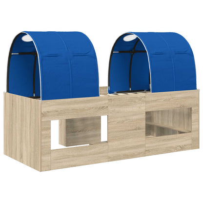 Kids'High Bed Frame with Tunnel 3 pcs Sonoma Oak and Blue