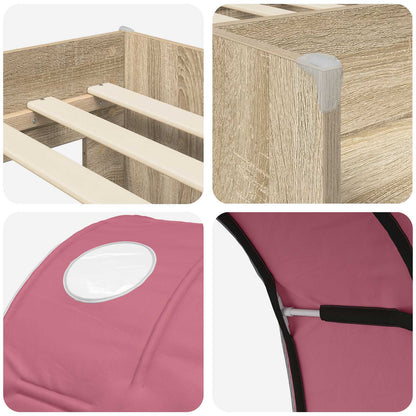 Kids'High Bed Frame with Tunnel Sonoma Oak and Pink