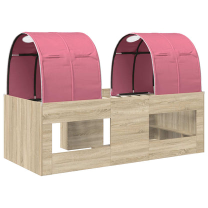 Kids'High Bed Frame with Tunnel Sonoma Oak and Pink