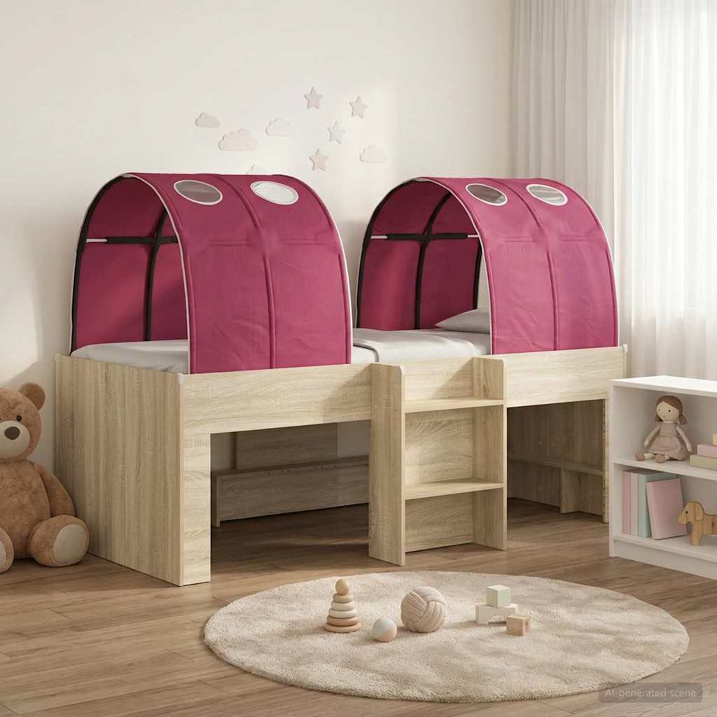 Kids'High Bed Frame with Tunnel 3 pcs Sonoma Oak and Red