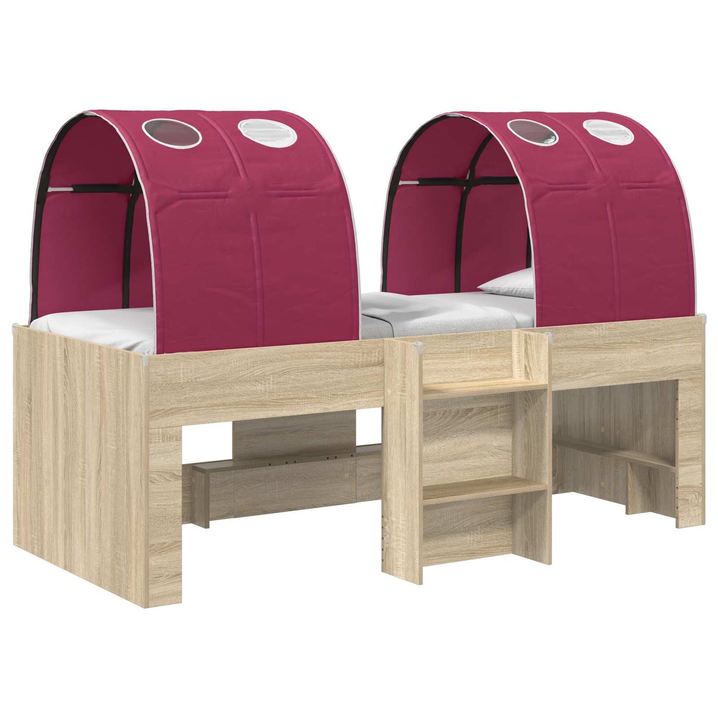 Kids'High Bed Frame with Tunnel 3 pcs Sonoma Oak and Red