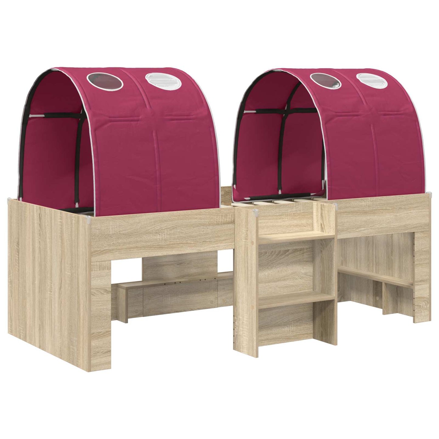 Kids'High Bed Frame with Tunnel 3 pcs Sonoma Oak and Red