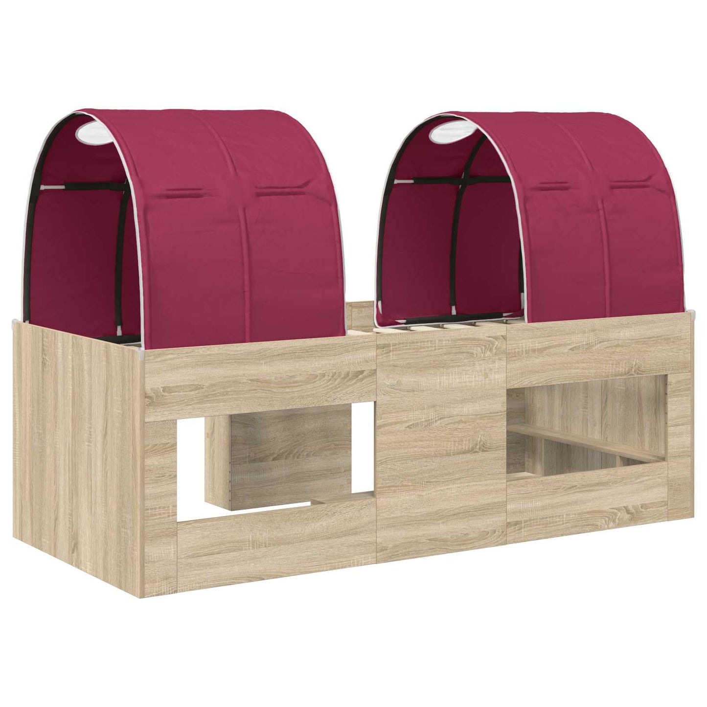 Kids'High Bed Frame with Tunnel 3 pcs Sonoma Oak and Red