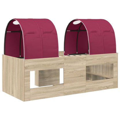 Kids'High Bed Frame with Tunnel 3 pcs Sonoma Oak and Red