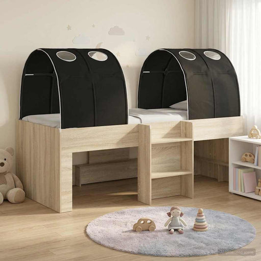 Kids'High Bed Frame with Tunnel 3 pcs Sonoma Oak and Black