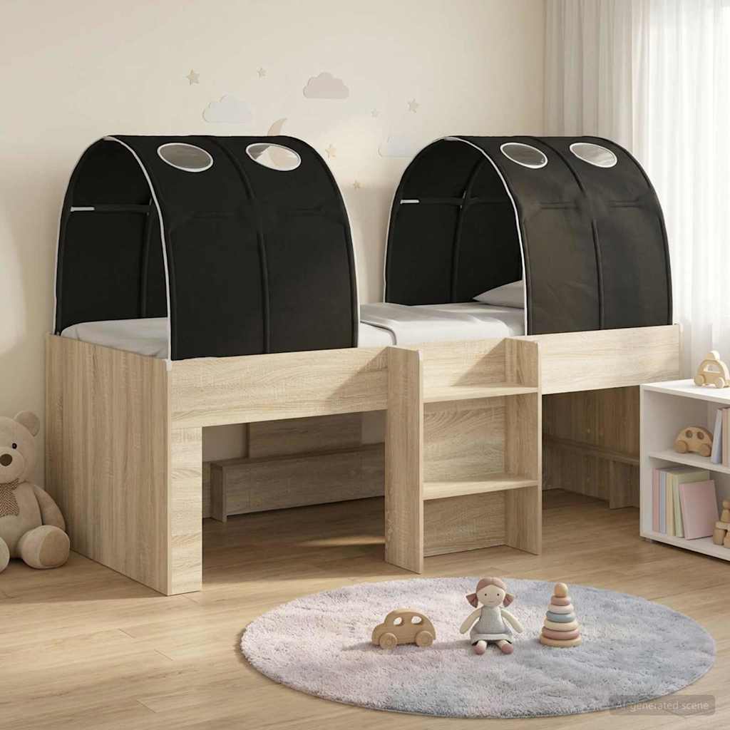 Kids'High Bed Frame with Tunnel 3 pcs Sonoma Oak and Black