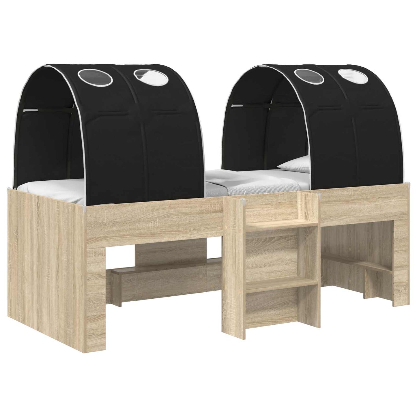 Kids'High Bed Frame with Tunnel 3 pcs Sonoma Oak and Black
