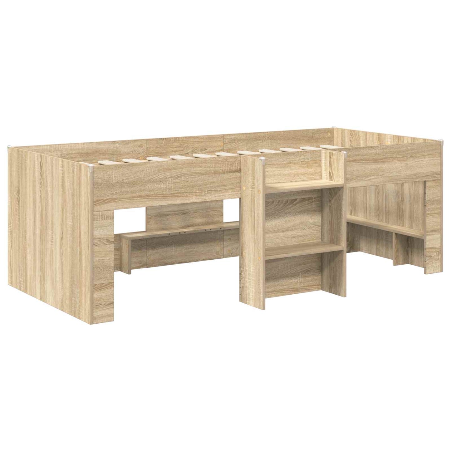 Kids'High Bed Frame with Tunnel 3 pcs Sonoma Oak and Black