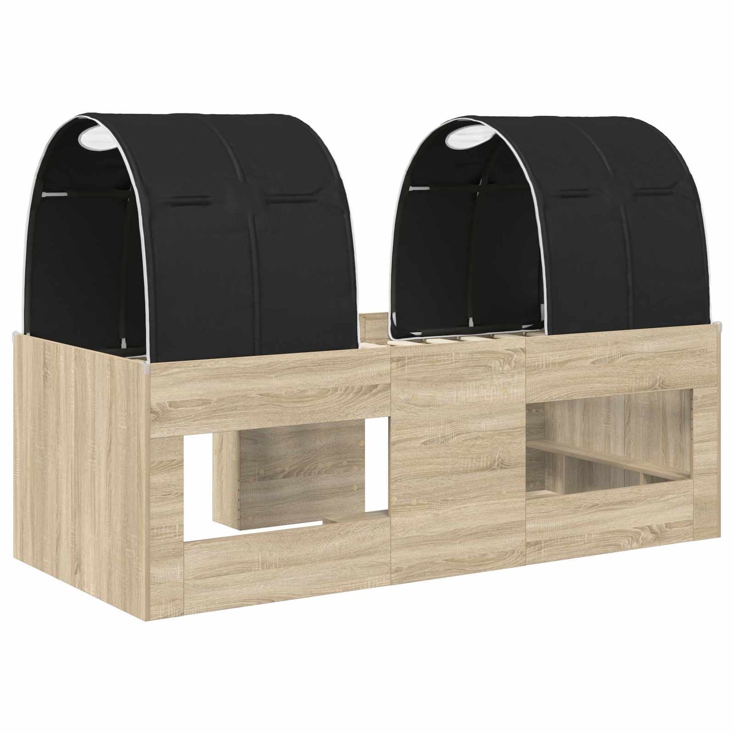 Kids'High Bed Frame with Tunnel 3 pcs Sonoma Oak and Black