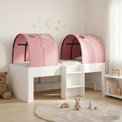 Bed with Tunnel 3 pcs White and Pink Engineered Wood