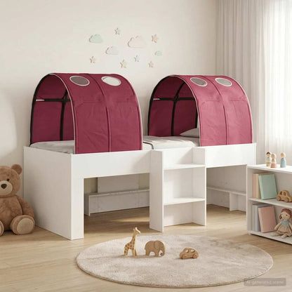 Bed with Tunnel 3 pcs White and Red Engineered Wood