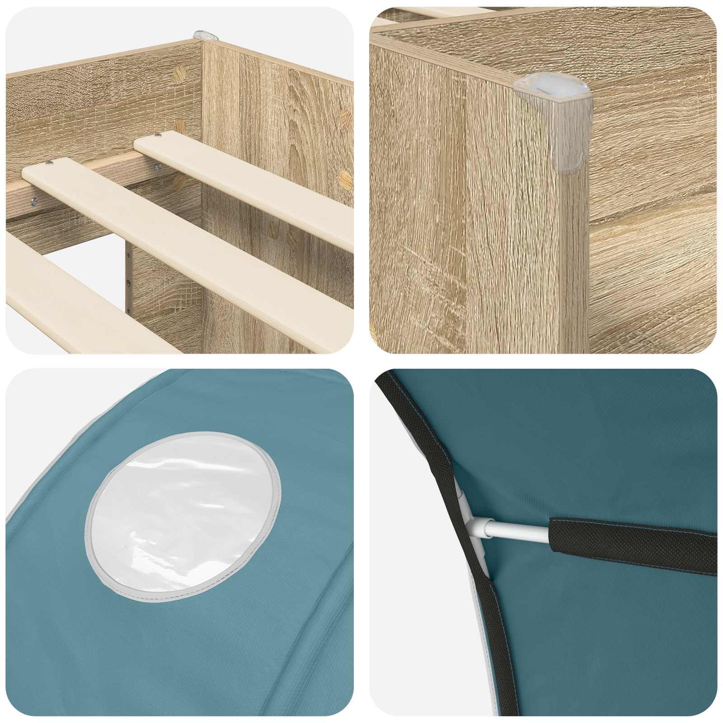 Bed with Tunnel 3 pcs Sonoma Oak and Light Blue Engineered Wood