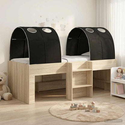 Bed with Tunnel 3 pcs Sonoma Oak and Black Engineered Wood