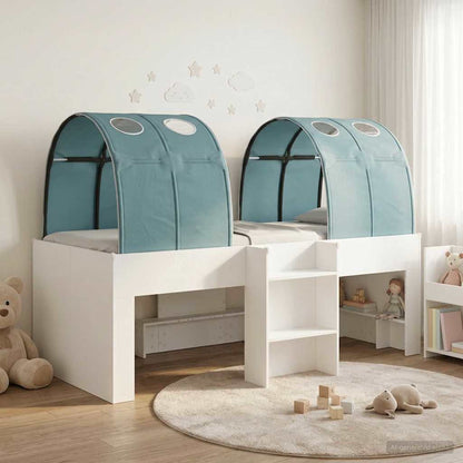Bed with Tunnel 3 pcs White and Light Blue Engineered Wood