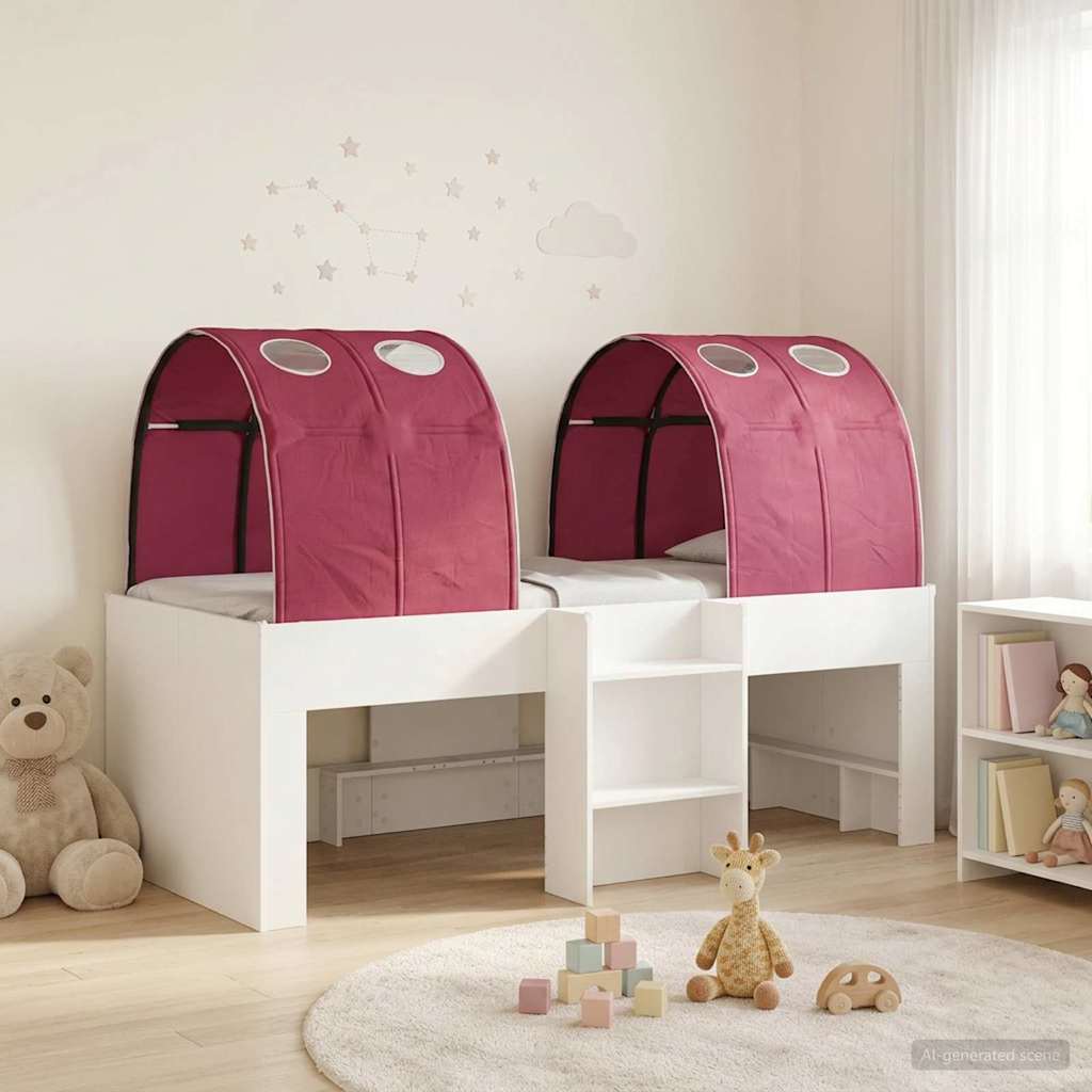 Bed with Tunnel 3 pcs White and Red Engineered Wood