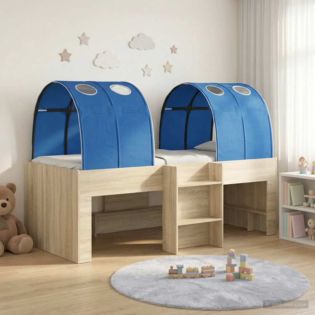 Bed with Tunnel 3 pcs Sonoma and Blue Engineered Wood