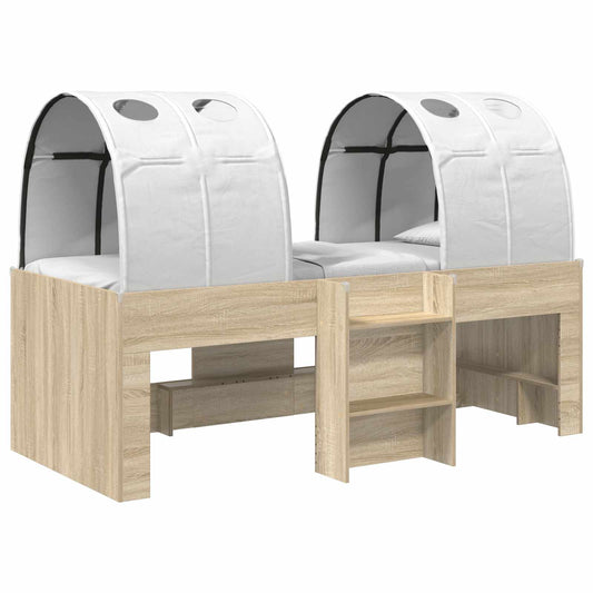 Bed with Tunnel 3 pcs Sonoma and White Engineered Wood