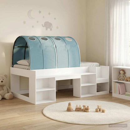 Bed with Tunnel 3 pcs White and Light Blue Engineered Wood