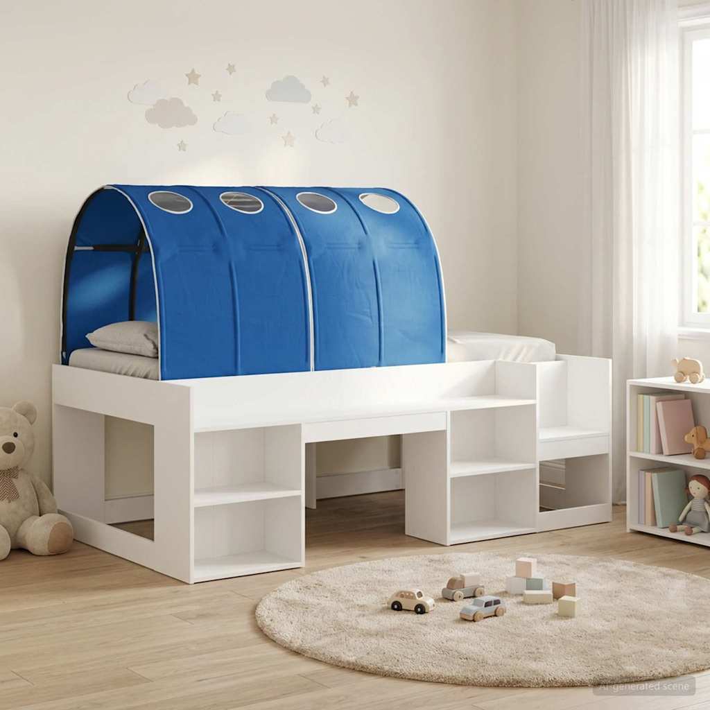 Bed with Tunnel with Shelf 3 pcs White and Blue Engineered Wood
