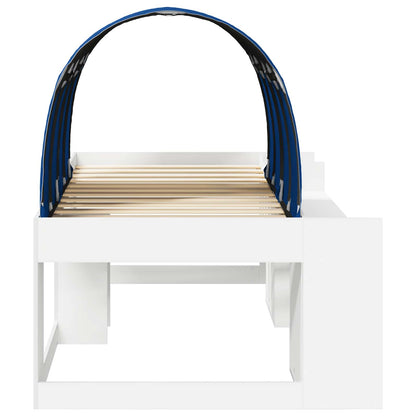 Bed with Tunnel with Shelf 3 pcs White and Blue Engineered Wood
