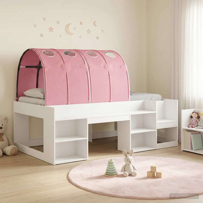 Bed with Tunnel with Shelf 3 pcs White and Pink Engineered Wood