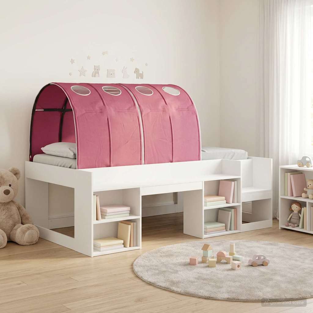 Bed with Tunnel with Shelf 3 pcs White and Red Engineered Wood