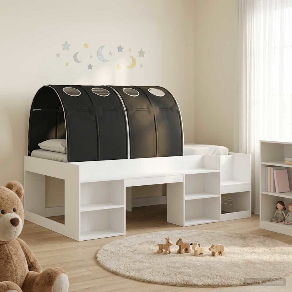 Bed with Tunnel 3 pcs White and Black Engineered Wood