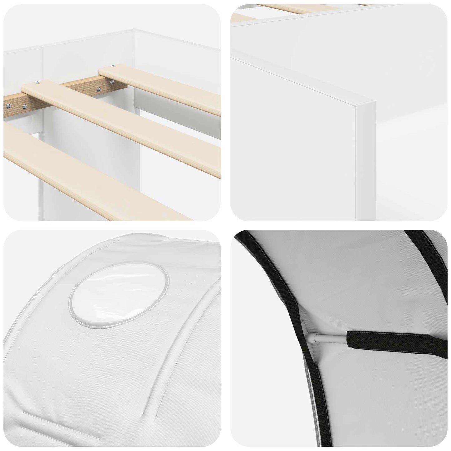 Bed with Tunnel with Shelf 3 pcs White Engineered Wood