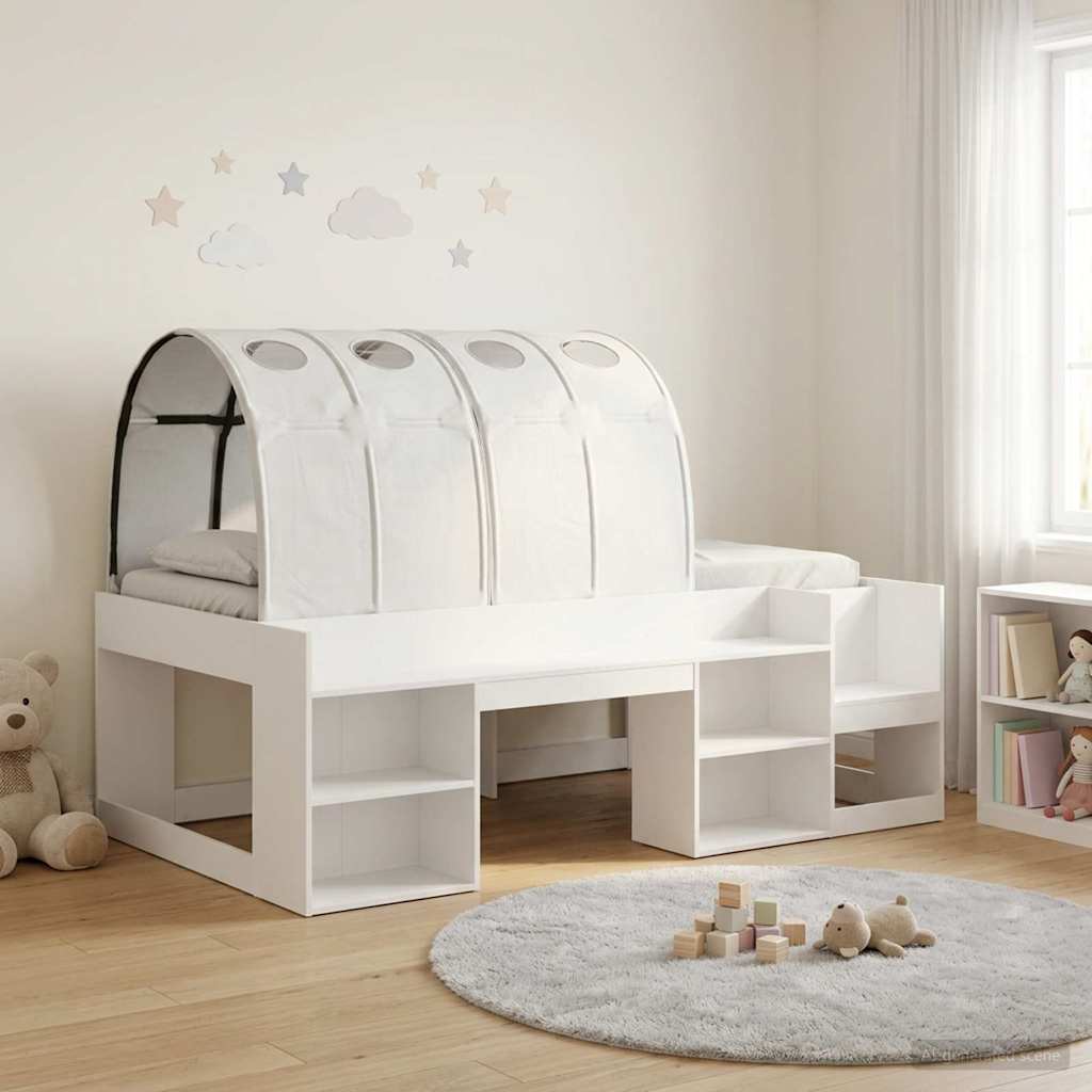 Bed with Tunnel with Shelf 3 pcs White Engineered Wood