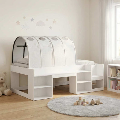 Bed with Tunnel with Shelf 3 pcs White Engineered Wood