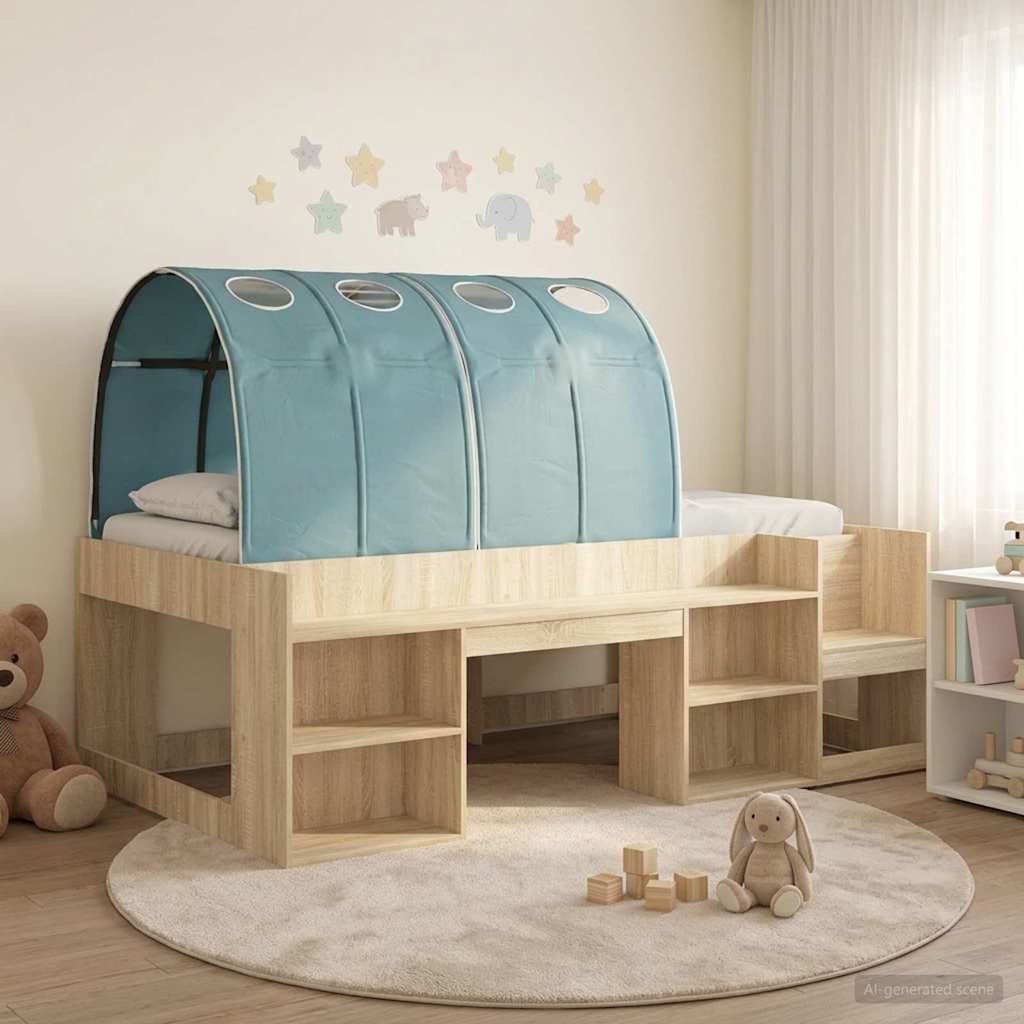 Bed with Tunnel 3 pcs Sonoma Oak and Light Blue Engineered Wood