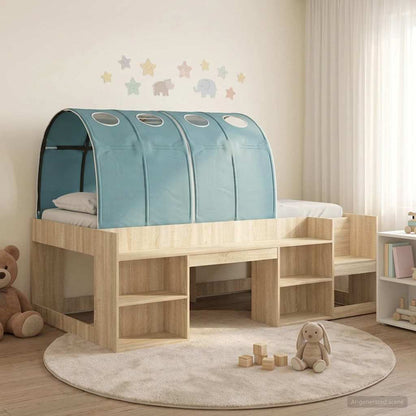 Bed with Tunnel 3 pcs Sonoma Oak and Light Blue Engineered Wood
