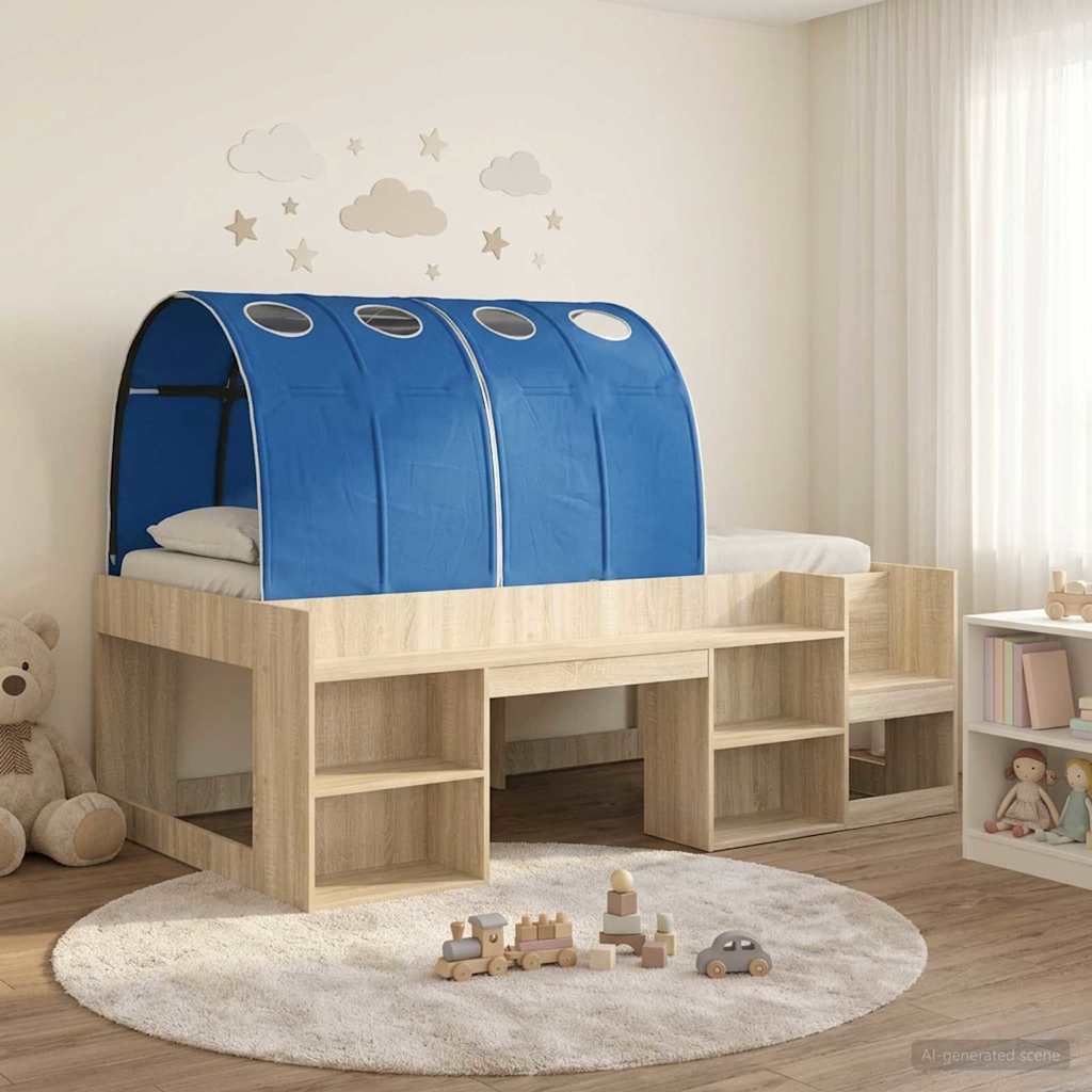 Bed with Tunnel 3 pcs Sonoma Oak and Blue Engineered Wood