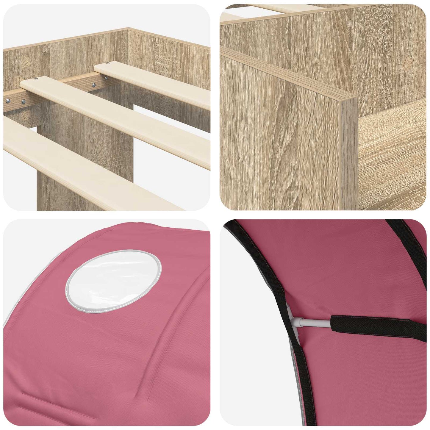 Bed with Tunnel 3 pcs Sonoma Oak and Pink Engineered Wood