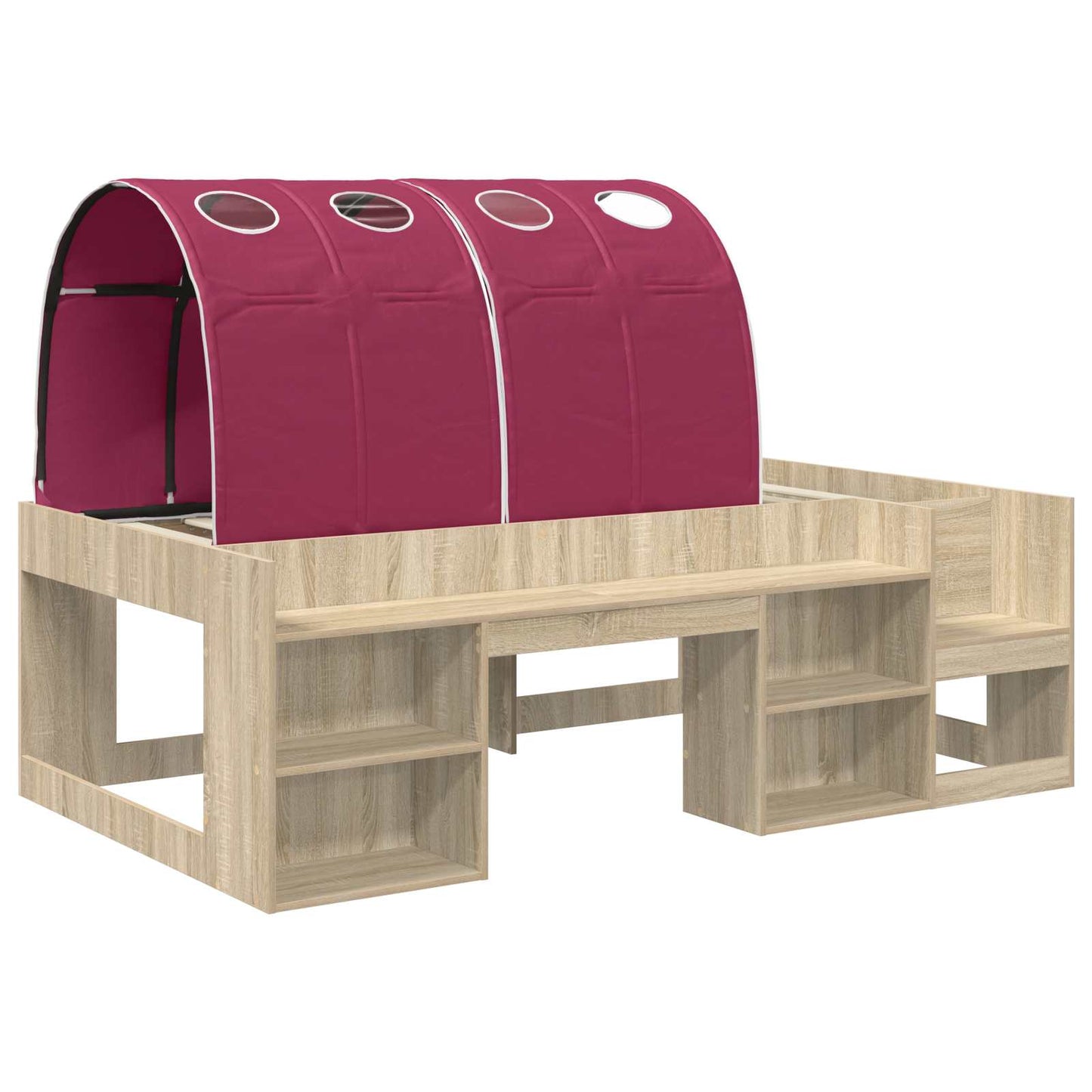 Bed with Tunnel 3 pcs Sonoma Oak and Red Engineered Wood