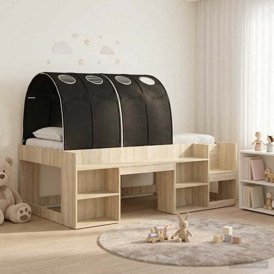Bed with Tunnel 3 pcs Sonoma and Black Engineered Wood