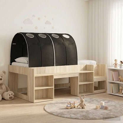 Bed with Tunnel 3 pcs Sonoma Oak and Black Engineered Wood