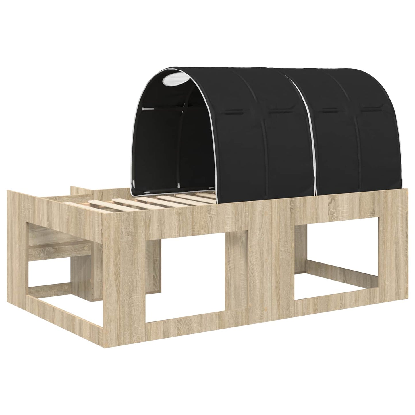 Bed with Tunnel 3 pcs Sonoma Oak and Black Engineered Wood
