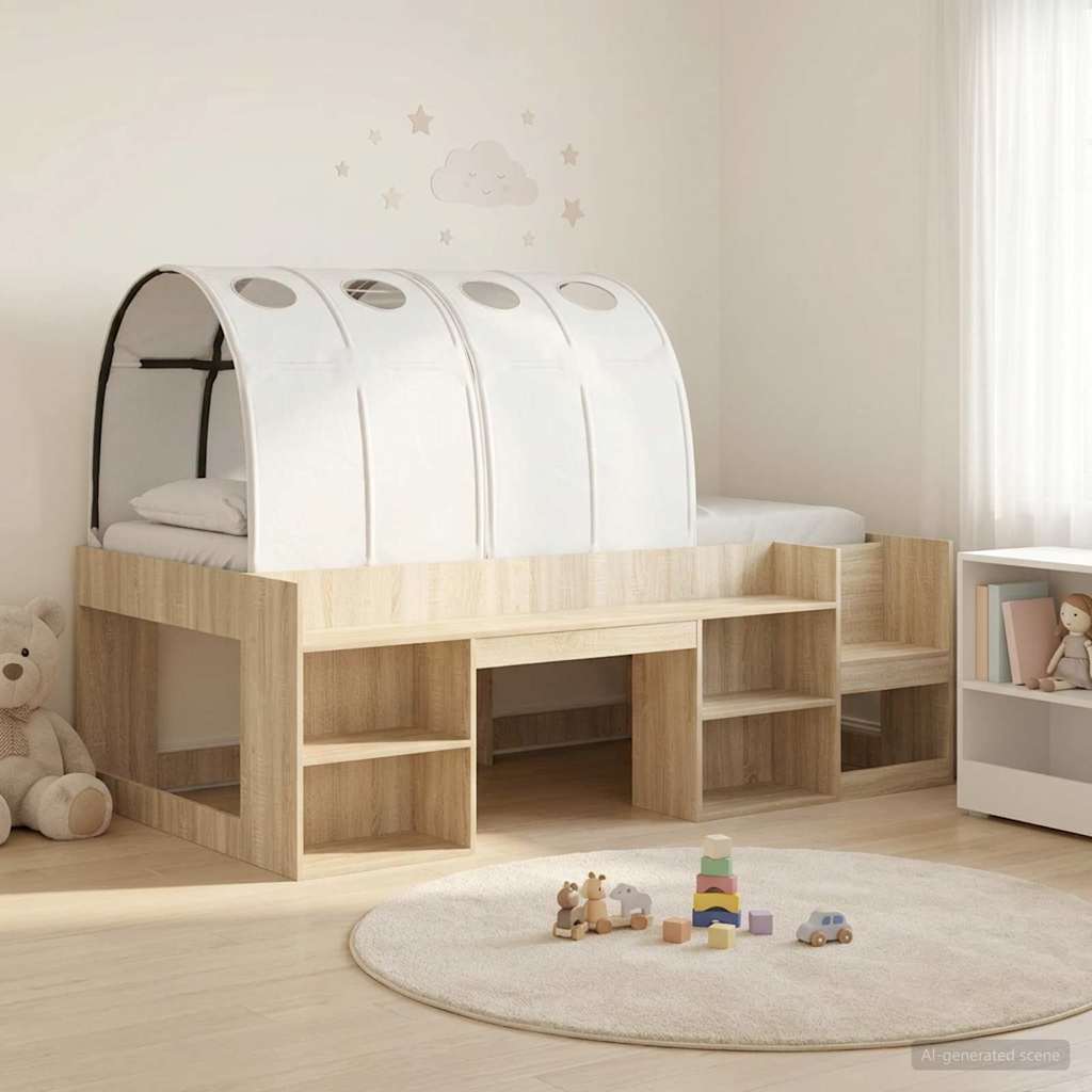 Bed with Tunnel 3 pcs Sonoma Oak and White Engineered Wood