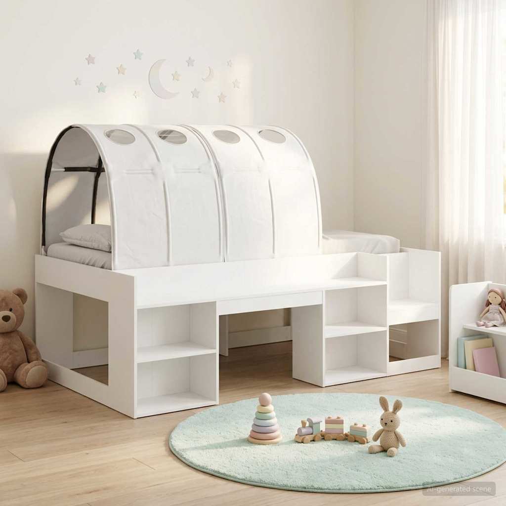 Kids'High Bed Frame with Storage 3 pcs White Engineered Wood