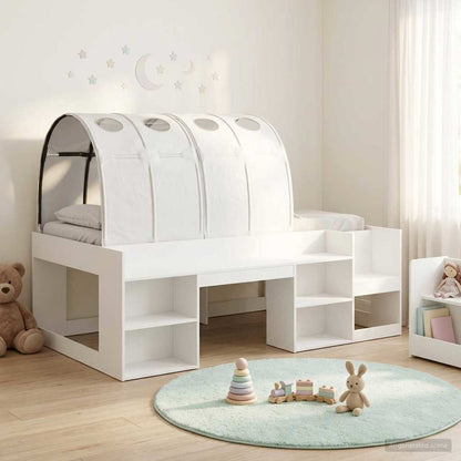 Kids'High Bed Frame with Storage 3 pcs White Engineered Wood
