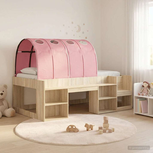 Kids'High Bed Frame with Storage 3 pcs Sonoma Oak and Pink
